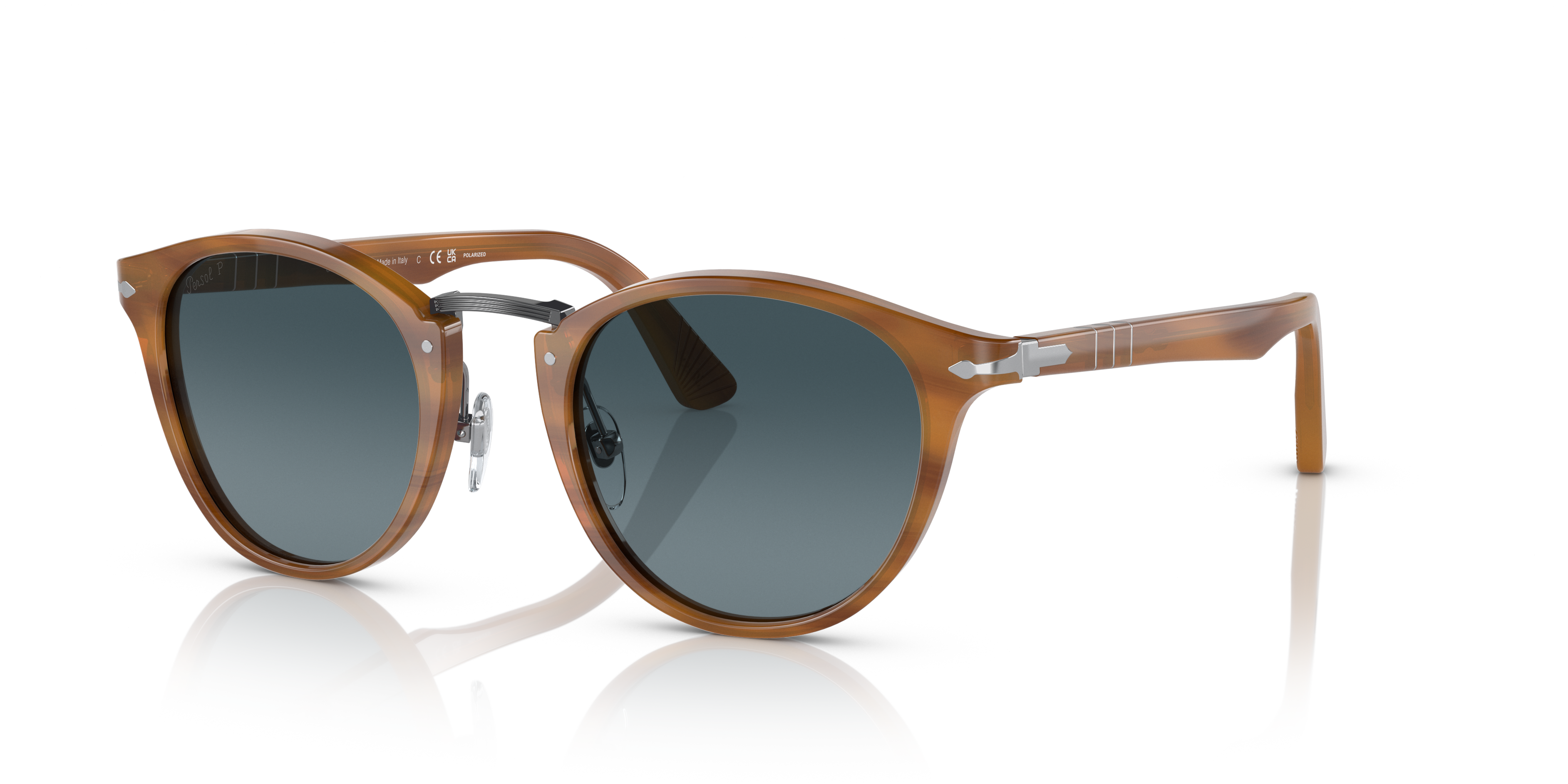 Persol PO3108S with Striped Brown Frame and Blue Lenses | Persol® US
