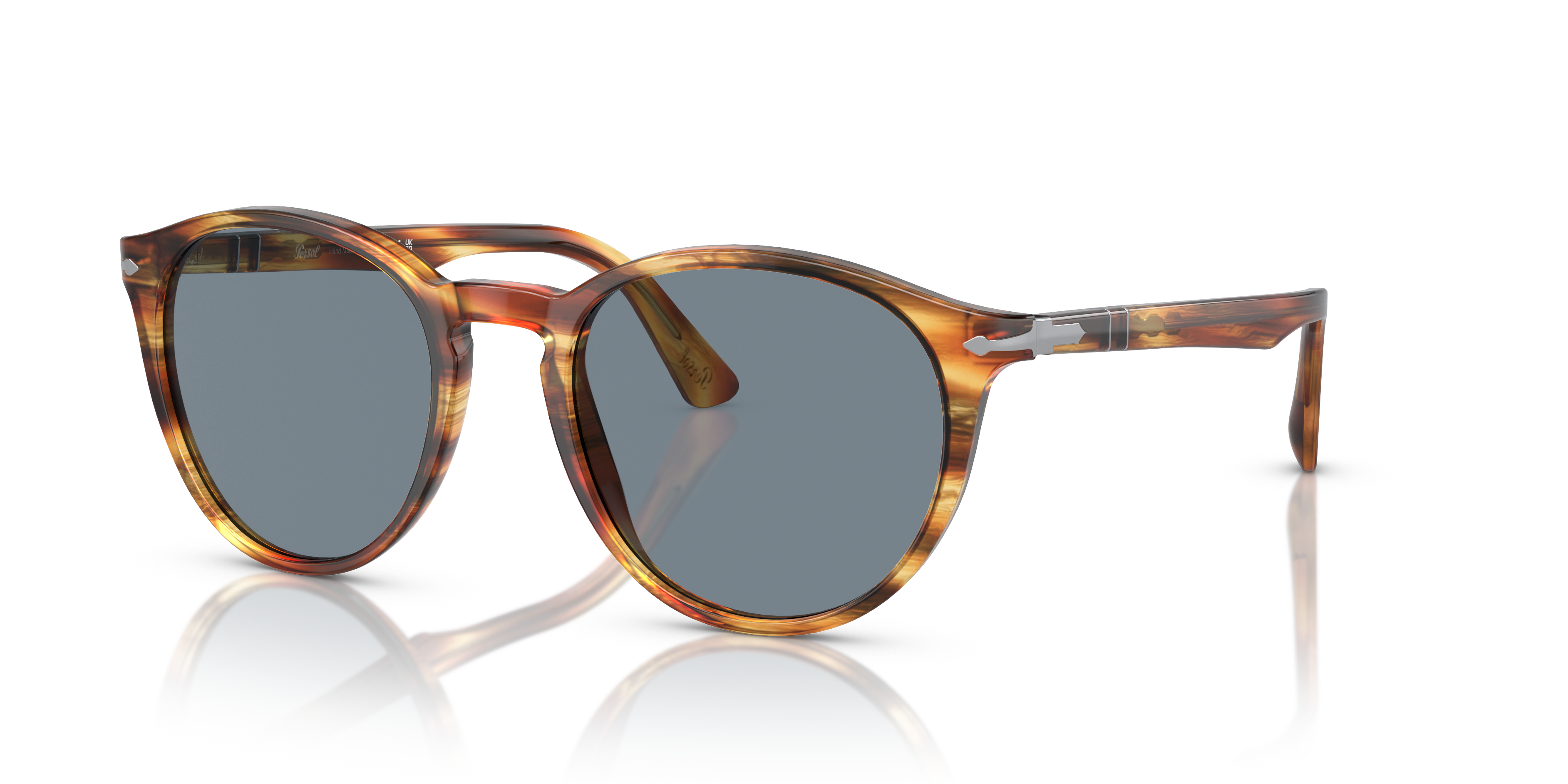 Persol PO3152S with Brown Striped Yellow Frame and Blue Lenses