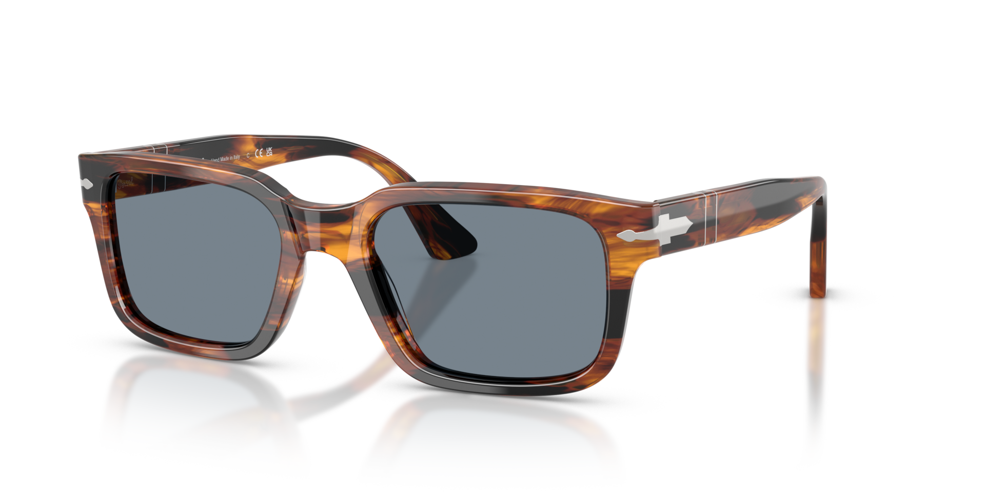 Persol PO3272S with Striped Black & Brown Frame and Blue Lenses