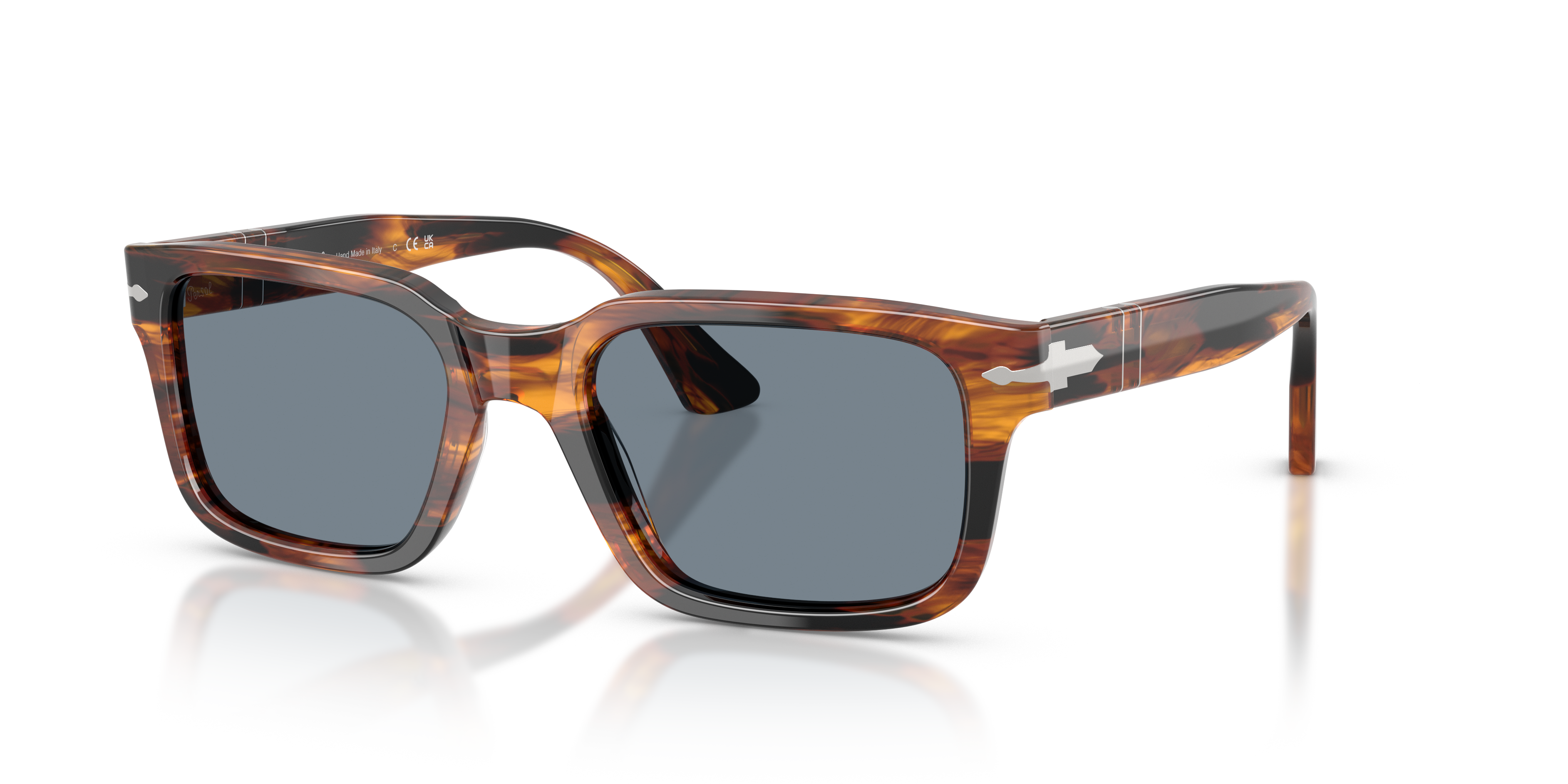 Persol PO3272S with Striped Black & Brown Frame and Blue Lenses