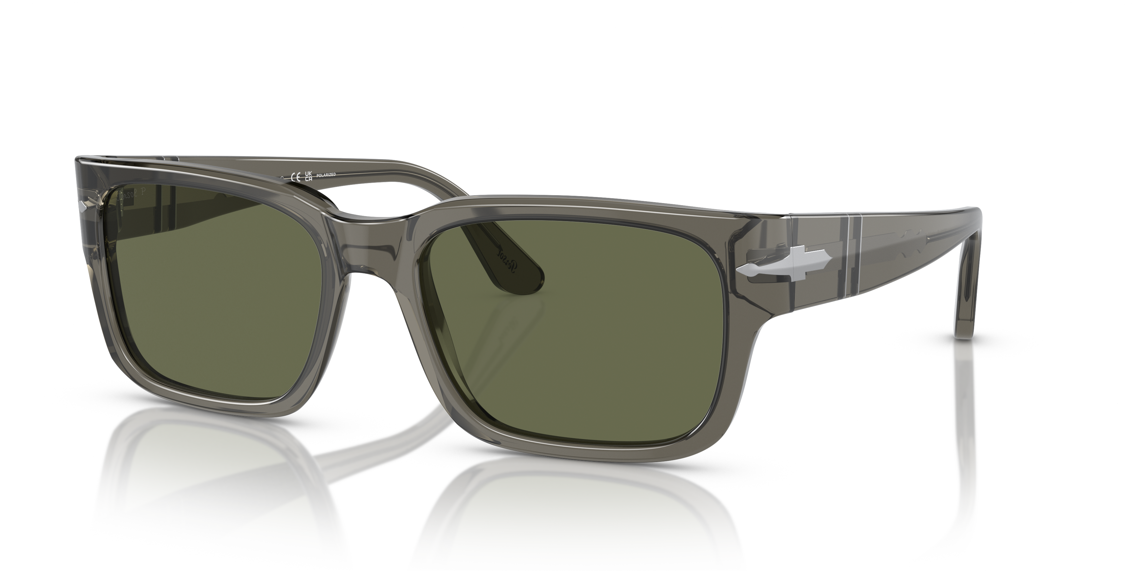 Persol PO3315S with Transparent Taupe Gray Frame and Green Lenses