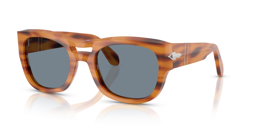 Persol PO0064S with Striped Brown Frame and Blue Lenses - Image 1