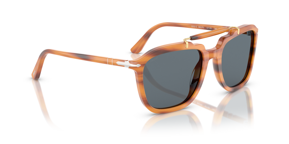 Persol PO0203S - Senna Series with Striped Brown Frame and Blue Lenses - Image 3