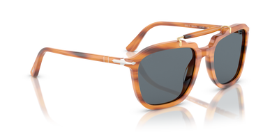 Persol PO0203S - Senna Series with Striped Brown Frame and Blue Lenses - Image 3