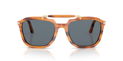 Persol PO0203S - Senna Series with Striped Brown Frame and Blue Lenses - Image 2