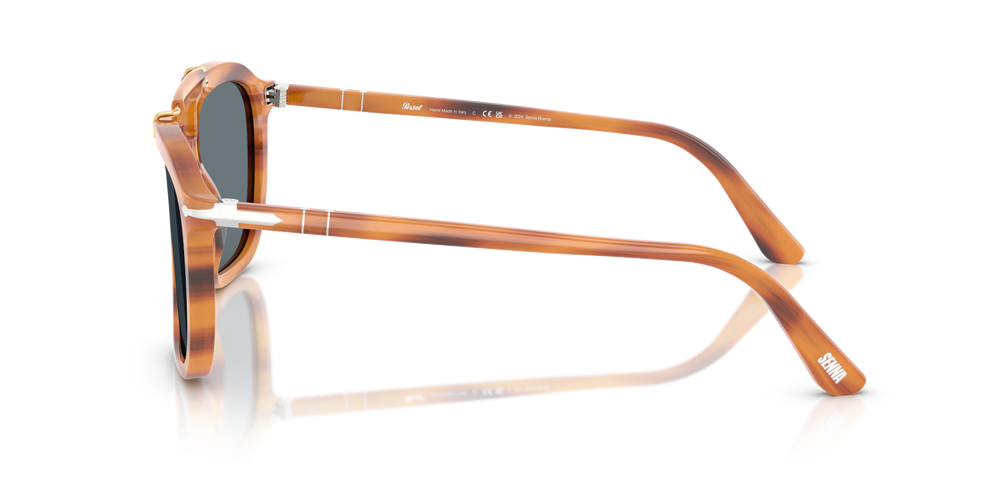 Persol PO0203S - Senna Series with Striped Brown Frame and Blue Lenses - Image 4