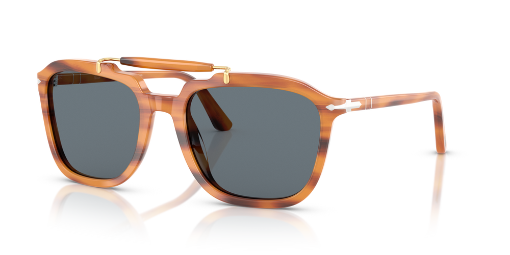 Persol PO0203S - Senna Series with Striped Brown Frame and Blue Lenses - Image 1