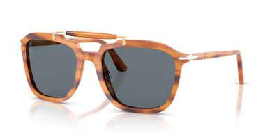 Persol PO0203S - Senna Series with Striped Brown Frame and Blue Lenses - Image 1