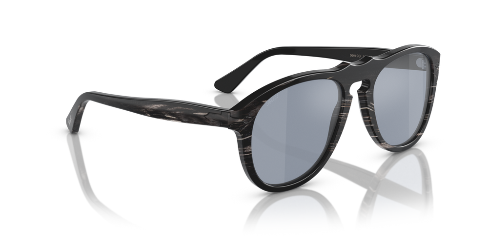 Persol 649 Series - Horn with Polished Black Frame and Blue Lenses - Image 3