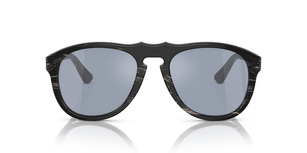 Persol 649 Series - Horn with Polished Black Frame and Blue Lenses - Image 2