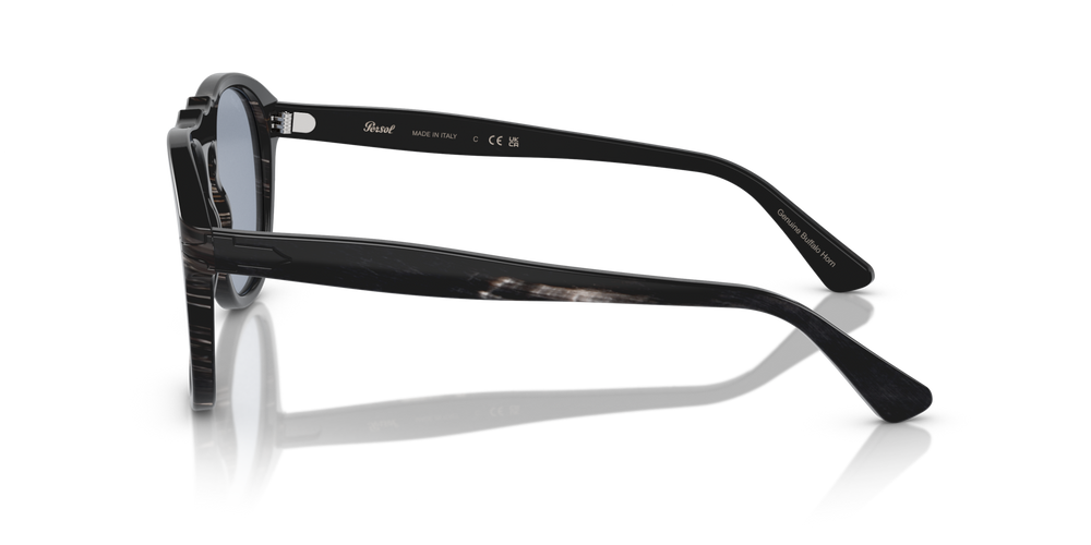 Persol 649 Series - Horn with Polished Black Frame and Blue Lenses - Image 4