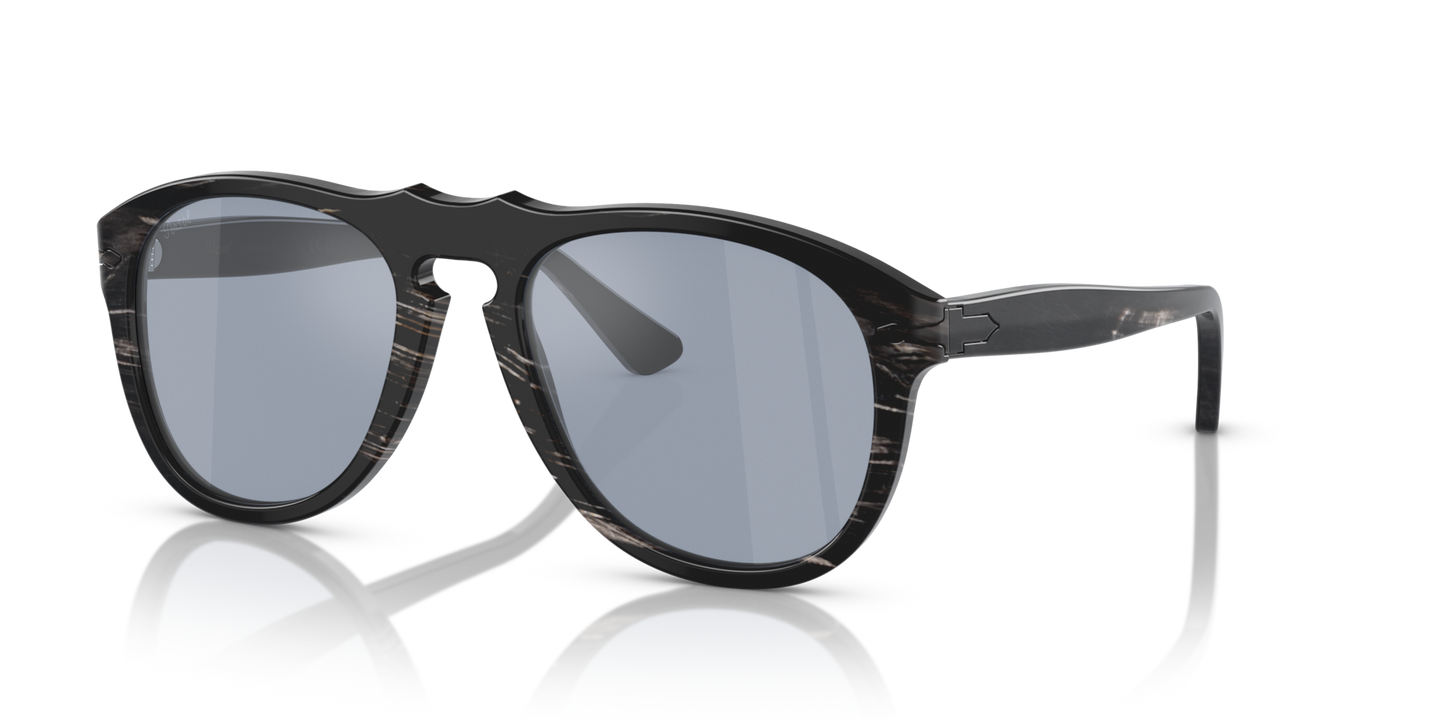 Persol 649 Series - Horn with Polished Black Frame and Blue Lenses - Image 1