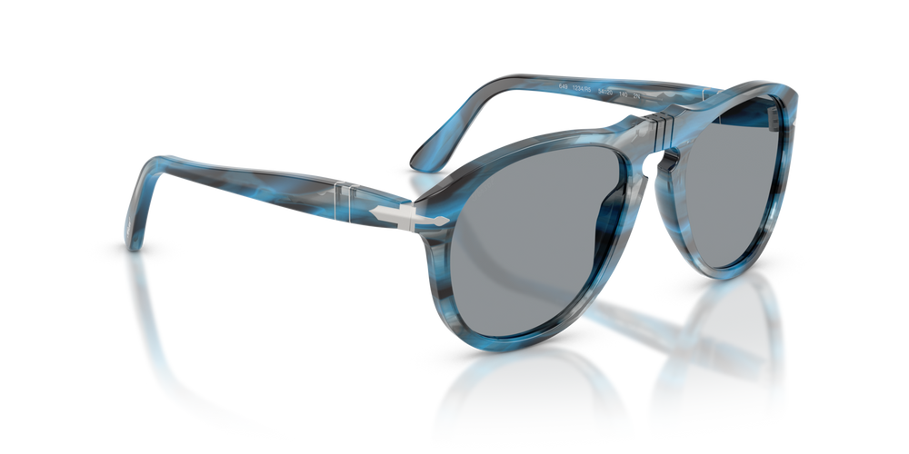 Persol 649 - Original with Striped Blue And Grey Frame and Grey Lenses - Image 3