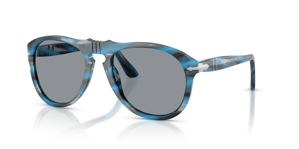 Persol 649 - Original with Striped Blue And Grey Frame and Grey Lenses - Image 1