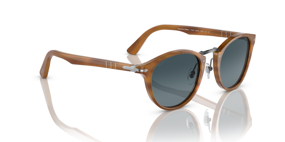Persol PO3108S with Striped Brown Frame and Blue Lenses - Image 3