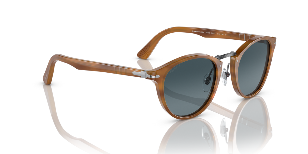 Persol PO3108S with Striped Brown Frame and Blue Lenses - Image 3