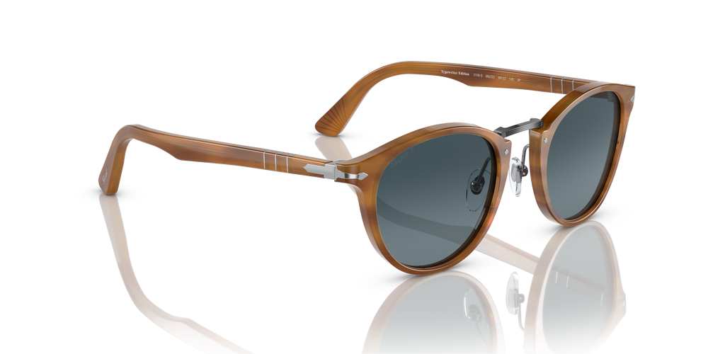 Persol PO3108S with Striped Brown Frame and Blue Lenses - Image 3