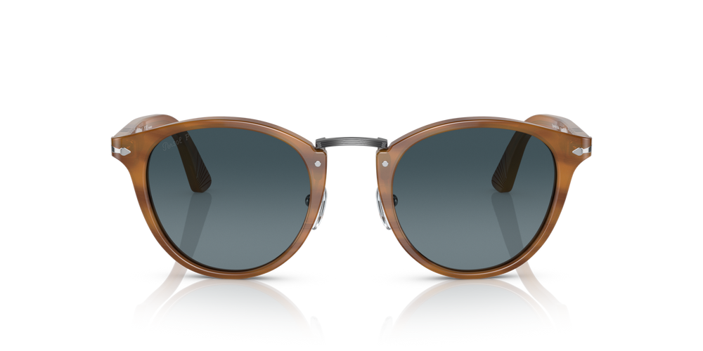 Persol PO3108S with Striped Brown Frame and Blue Lenses - Image 2