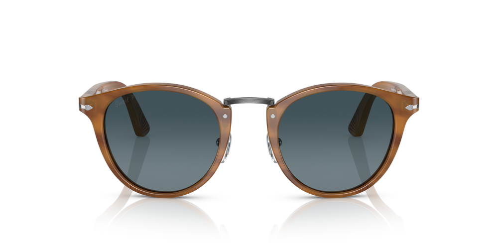 Persol PO3108S with Striped Brown Frame and Blue Lenses - Image 2