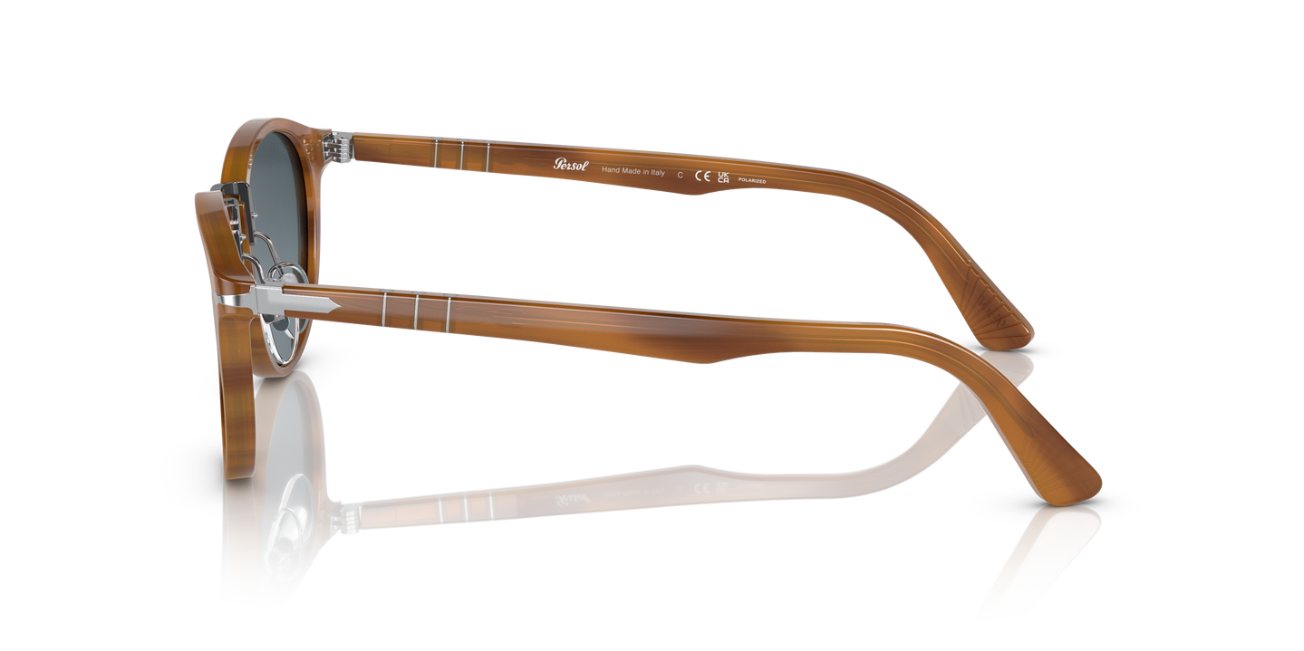 Persol PO3108S with Striped Brown Frame and Blue Lenses - Image 1