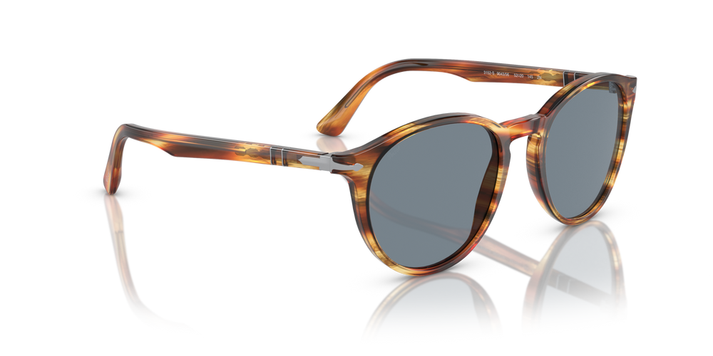 Persol PO3152S with Brown Striped Yellow Frame and Blue Lenses - Image 3