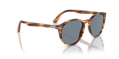 Persol PO3152S with Brown Striped Yellow Frame and Blue Lenses - Image 3