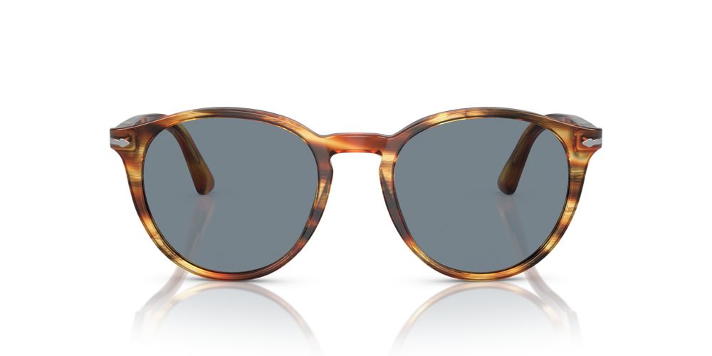 Persol PO3152S with Brown Striped Yellow Frame and Blue Lenses - Image 2