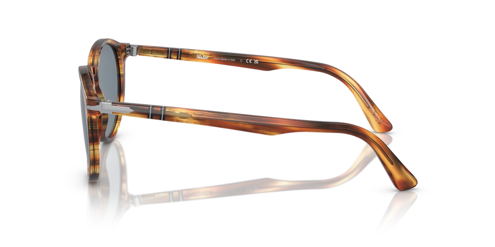Persol PO3152S with Brown Striped Yellow Frame and Blue Lenses