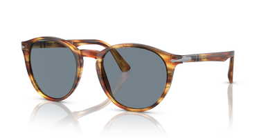 Persol PO3152S with Brown Striped Yellow Frame and Blue Lenses - Image 1