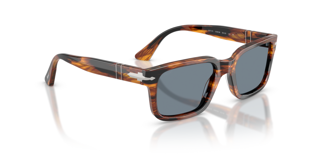 Persol PO3272S with Striped Black &amp; Brown Frame and Blue Lenses - Image 3