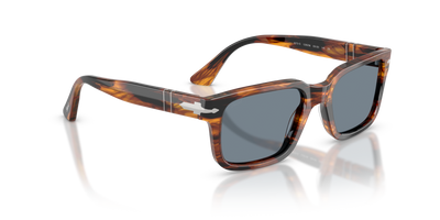 Persol PO3272S with Striped Black &amp; Brown Frame and Blue Lenses - Image 3