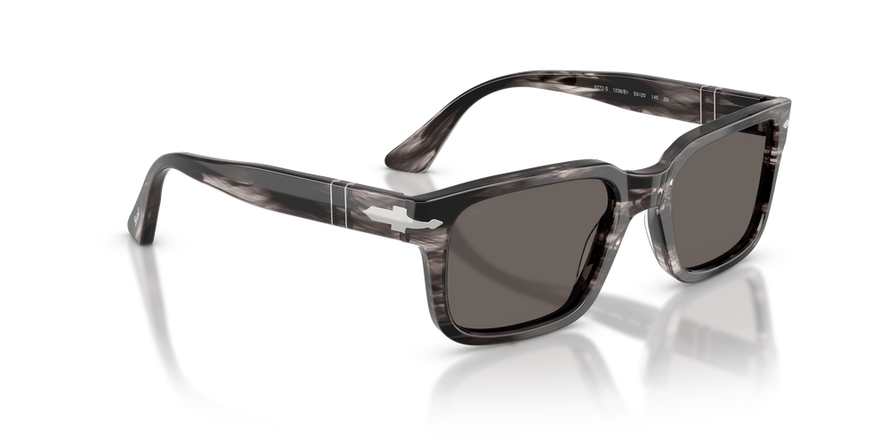 Persol PO3272S with Striped Black &amp; Grey Frame and Grey Lenses - Image 3