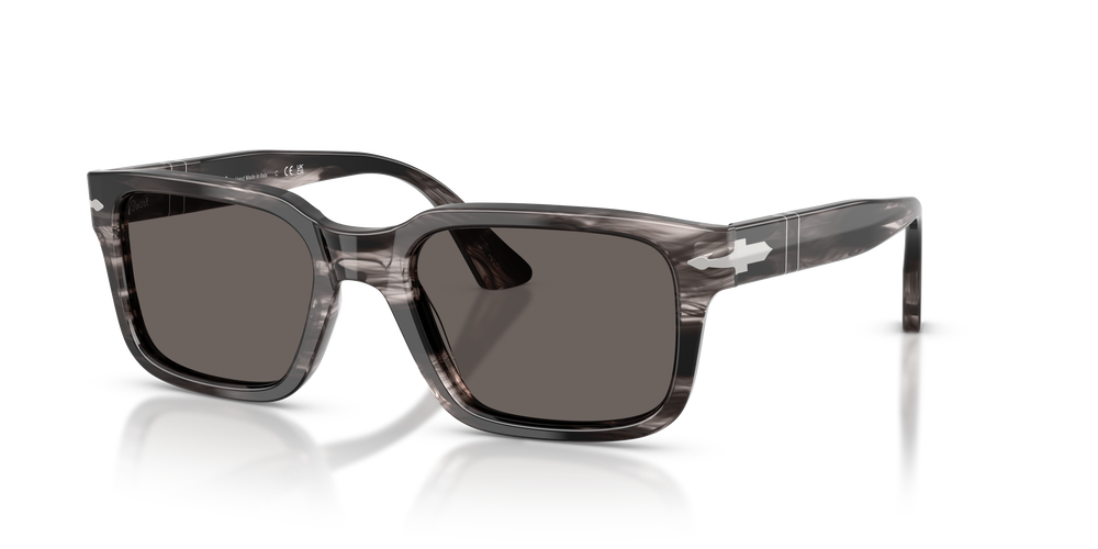 Persol PO3272S with Striped Black &amp; Grey Frame and Grey Lenses - Image 1
