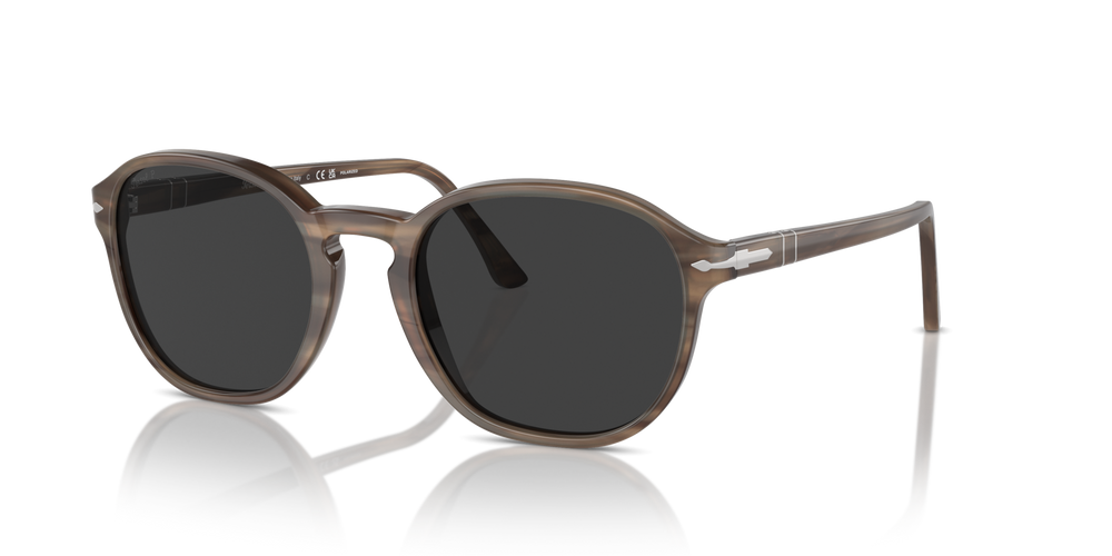 Persol PO3343S with Striped Brown Frame and Grey Lenses - Image 1