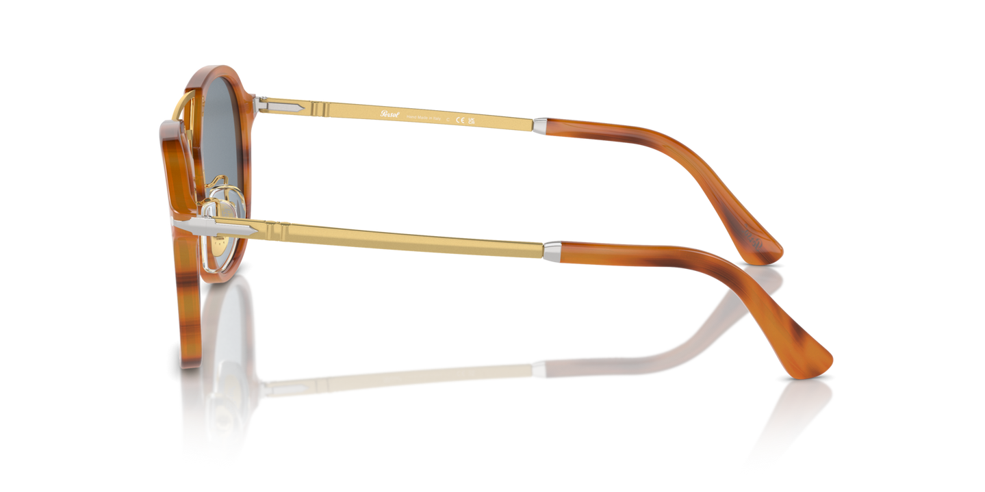 Persol PO3352S avec Monture Rayé Marron et Verres Bleu - Image 1