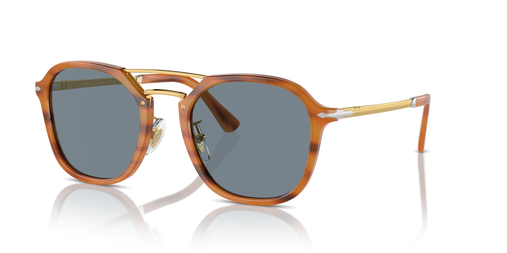 Persol PO3352S avec Monture Rayé Marron et Verres Bleu - Image 1