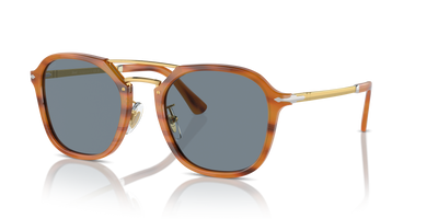 Persol PO3352S with Striped Brown Frame and Blue Lenses - Image 1