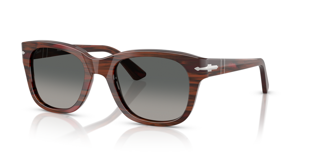 Persol PO3372S with Striped Burgundy Frame and Grey Lenses - Image 1