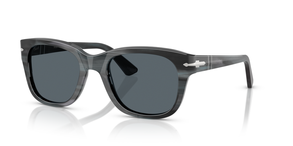 Persol PO3372S with Striped Grey Frame and Blue Lenses - Image 1