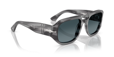 Persol PO3373S - Vincent with Striped Grey Frame and Blue Lenses - Image 3