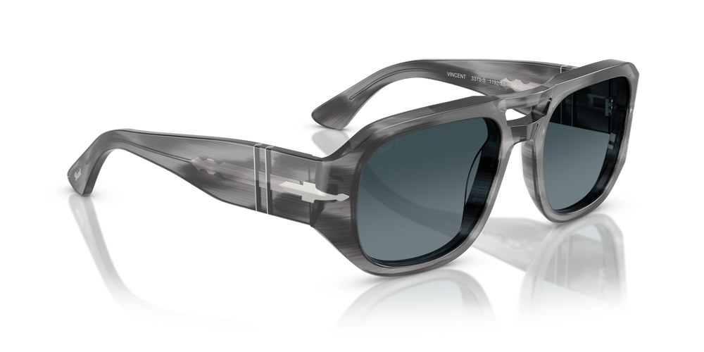 Persol PO3373S - Vincent with Striped Grey Frame and Blue Lenses - Image 3