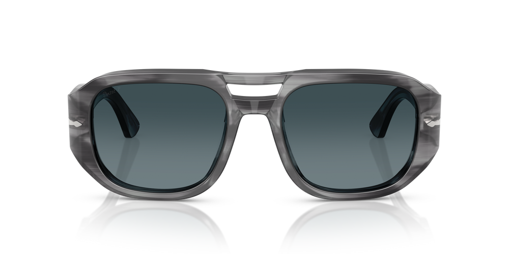 Persol PO3373S - Vincent with Striped Grey Frame and Blue Lenses