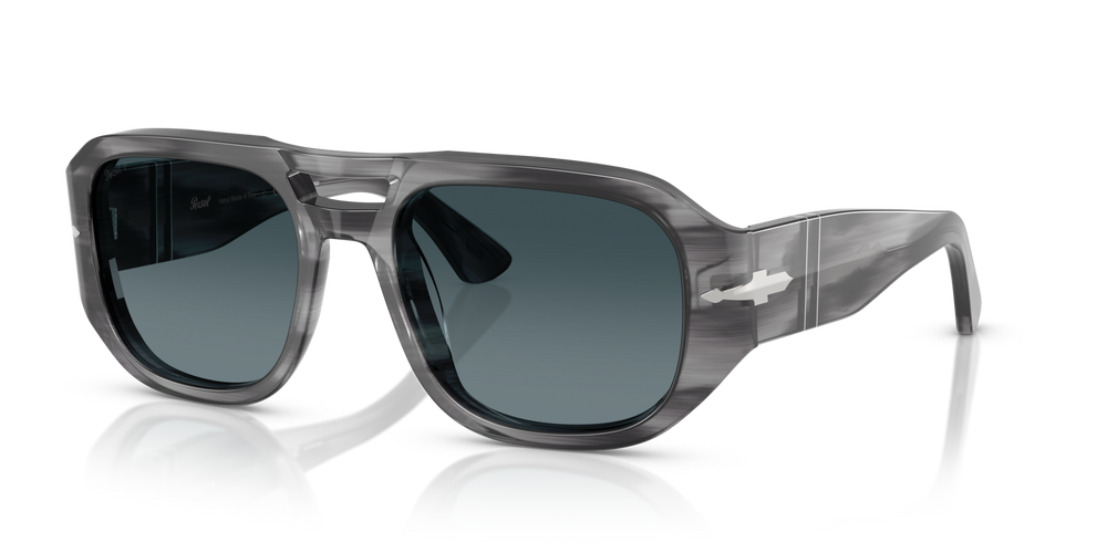 Persol PO3373S - Vincent with Striped Grey Frame and Blue Lenses - Image 1