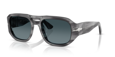 Persol PO3373S - Vincent with Striped Grey Frame and Blue Lenses - Image 1