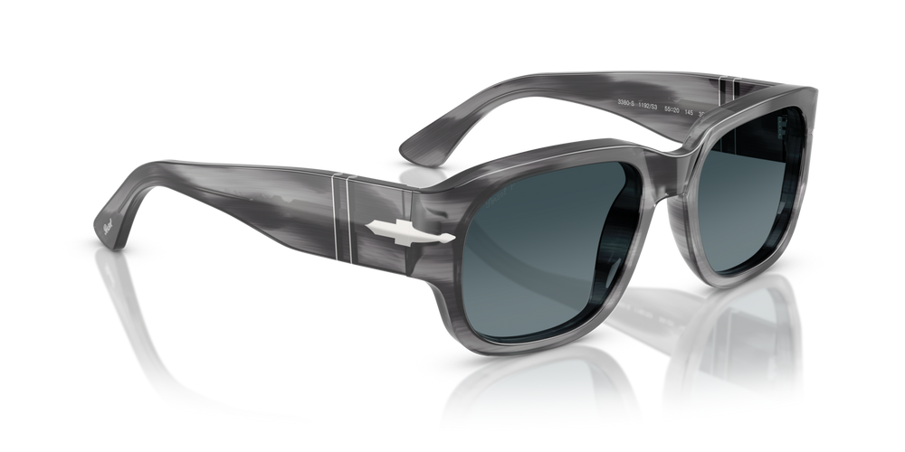 Persol PO3380S with Striped Grey Frame and Blue Lenses - Image 3