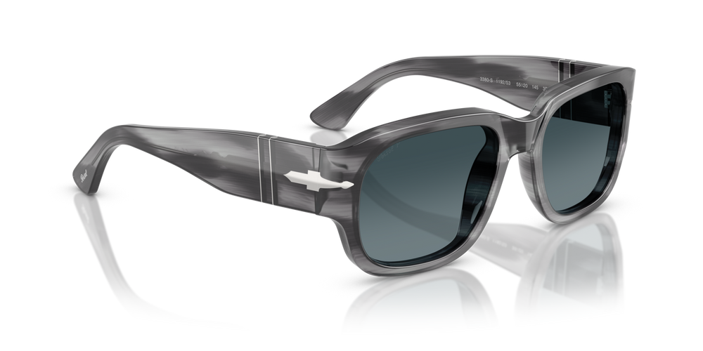 Persol PO3380S with Striped Grey Frame and Blue Lenses - Image 3