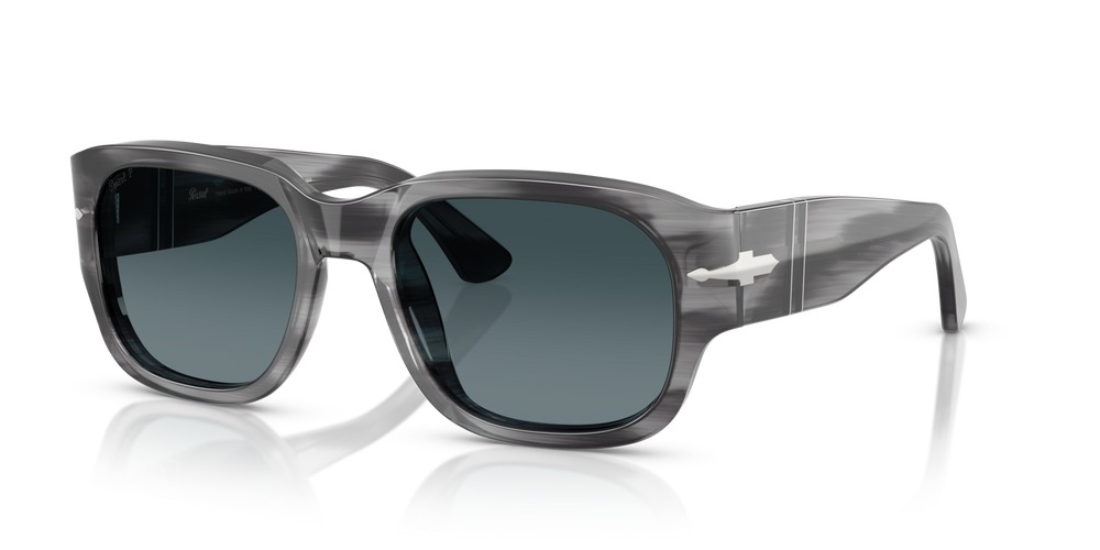 Persol PO3380S with Striped Grey Frame and Blue Lenses - Image 1