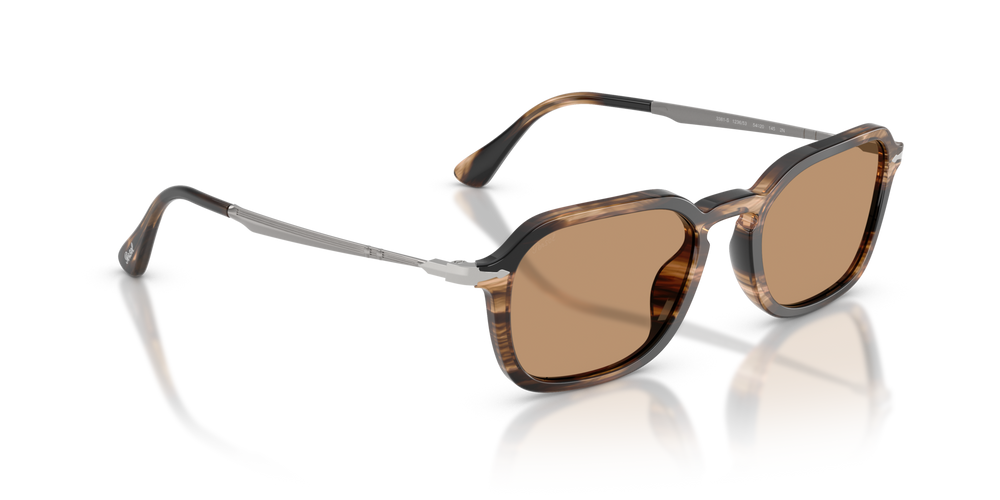 Persol PO3381S with Striped Black &amp; Greish Brown Frame and Brown Lenses - Image 3