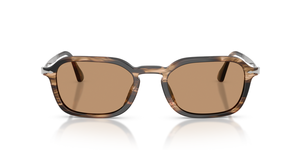 Persol PO3381S with Striped Black &amp; Greish Brown Frame and Brown Lenses - Image 2
