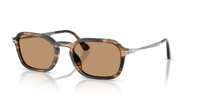 Persol PO3381S with Striped Black &amp; Greish Brown Frame and Brown Lenses - Image 1